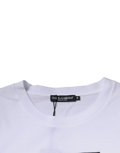 Dolce & Gabbana Weißes T-Shirt mit Rundhalsausschnitt und Logodruck aus Baumwolle