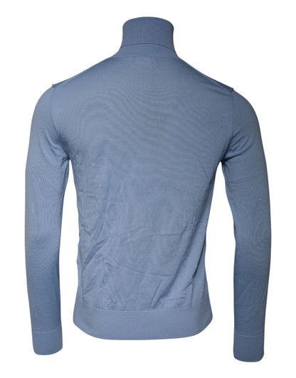 Dolce & Gabbana Hellblauer Rollkragenpullover aus Seide