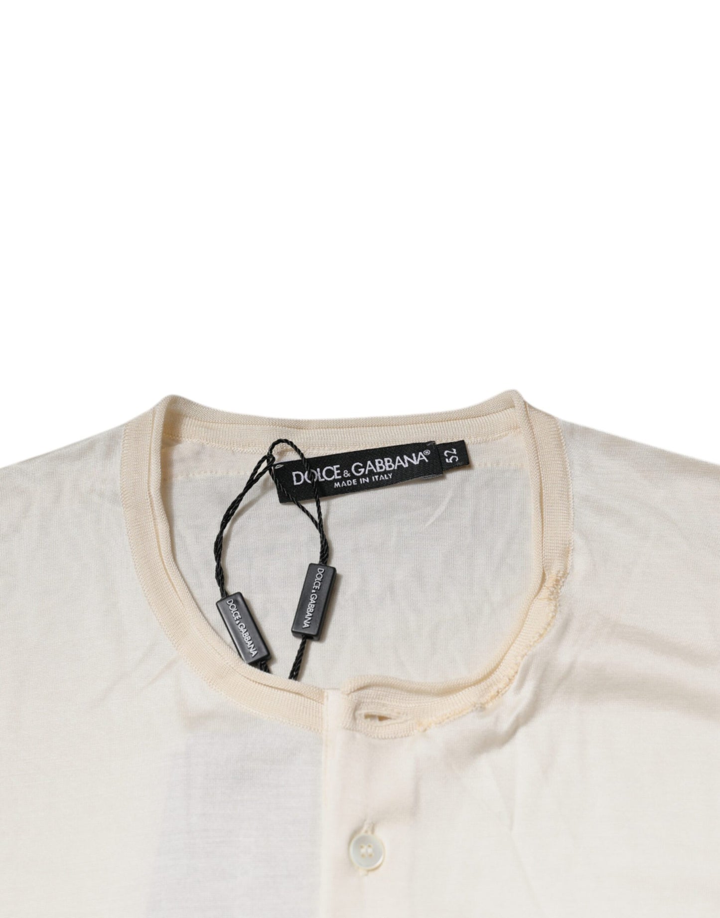 Dolce & Gabbana Weißes Henley-T-Shirt mit Rundhalsausschnitt aus Seide