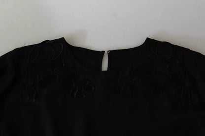 Dolce & Gabbana Schwarzes Blusentop mit Blumenstickerei aus Seide