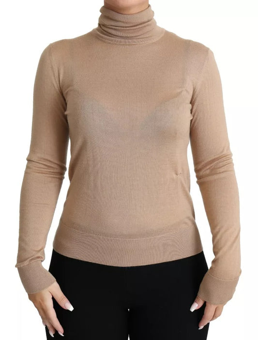 Dolce & Gabbana Beigefarbener Rollkragenpullover aus Kaschmir und Seide