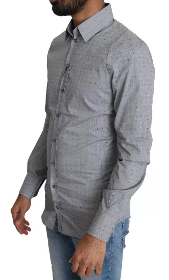 Dolce & Gabbana Graues, gepunktetes Hemd SICILIA Semi Fitted Formal
