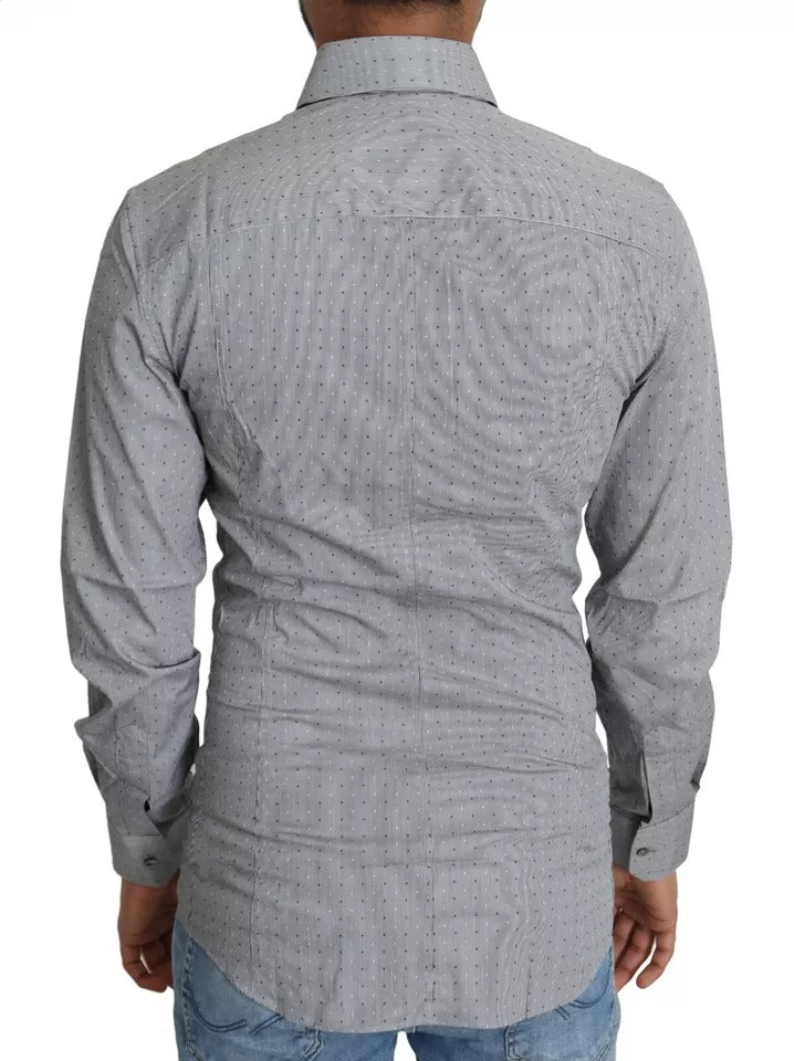 Dolce & Gabbana Graues, gepunktetes Hemd SICILIA Semi Fitted Formal