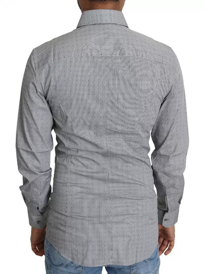 Dolce & Gabbana Graues, gepunktetes Hemd SICILIA Semi Fitted Formal