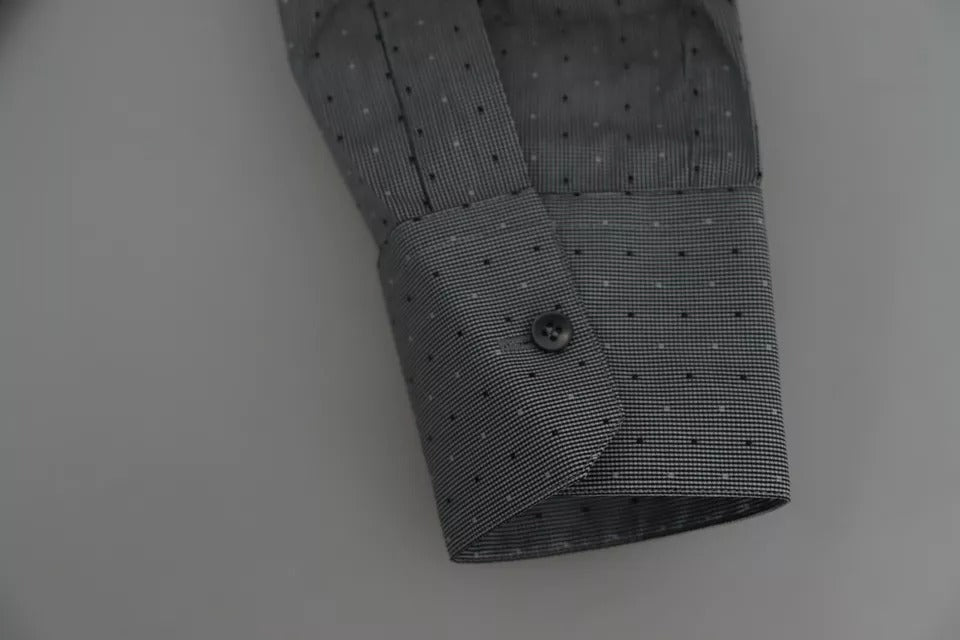Dolce & Gabbana Graues, gepunktetes Hemd SICILIA Semi Fitted Formal