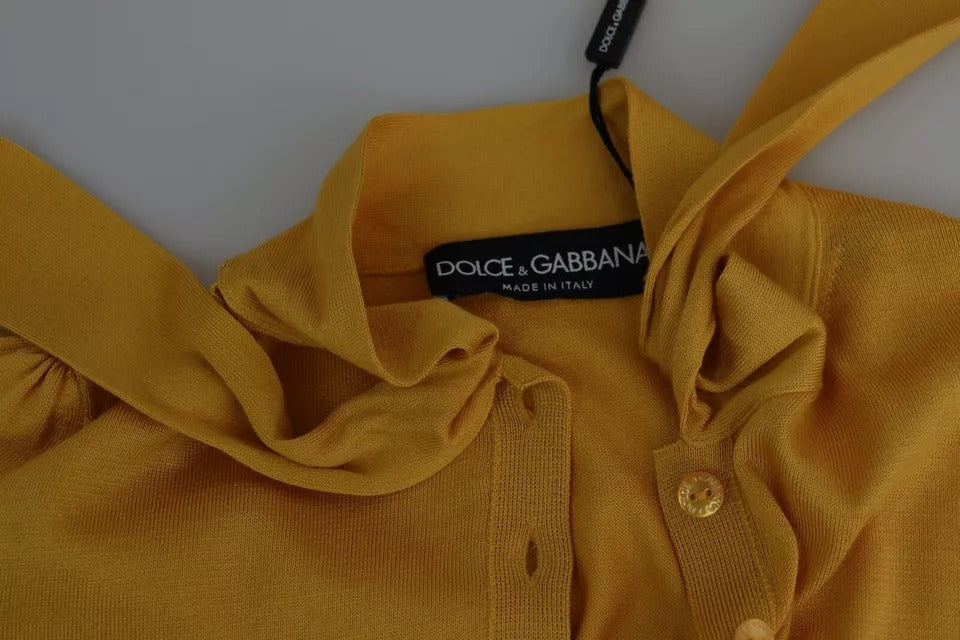 Dolce & Gabbana Gelbes Seidenstrickpullover-Top mit Ascot-Kragen