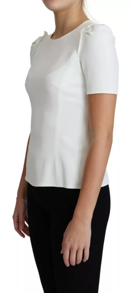 Dolce & Gabbana Weißes Viskose-Stretch-Blusentop mit kurzen Ärmeln