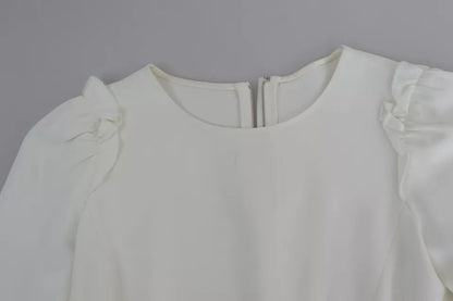 Dolce & Gabbana Weißes Viskose-Stretch-Blusentop mit kurzen Ärmeln