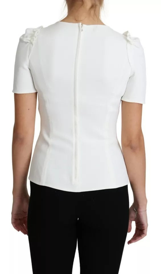 Dolce & Gabbana Weißes Viskose-Stretch-Blusentop mit kurzen Ärmeln