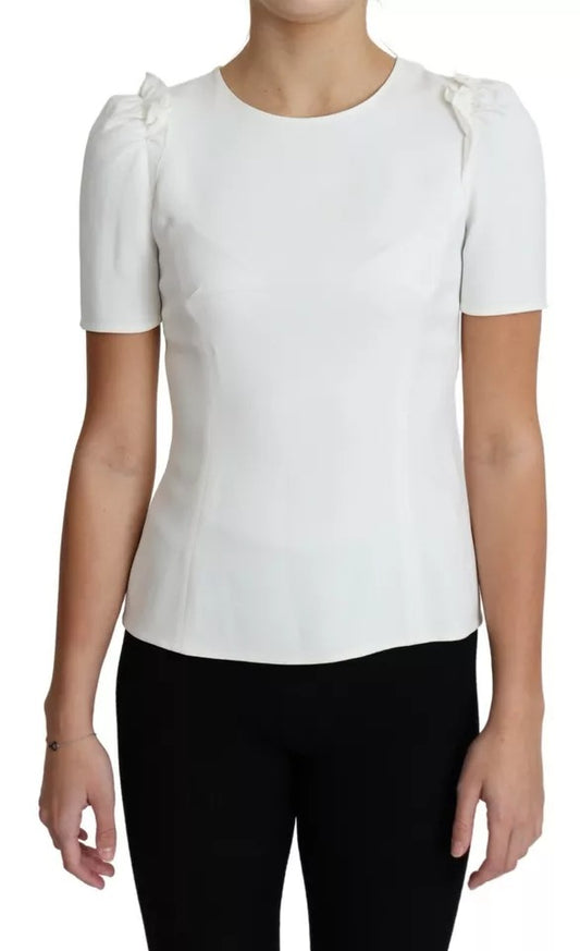 Dolce & Gabbana Weißes Viskose-Stretch-Blusentop mit kurzen Ärmeln