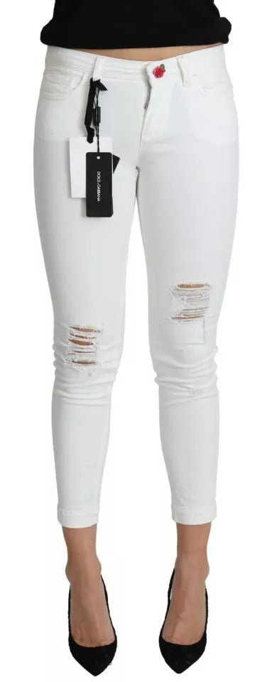 Dolce & Gabbana Weiße Baumwoll-Distorsionsjeans mit schöner Passform aus Denim
