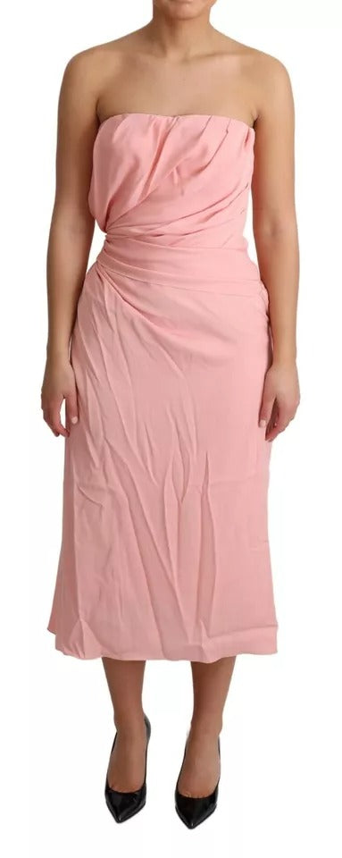 Dolce & Gabbana Rosa Seiden-Stretch-Midikleid ohne Träger