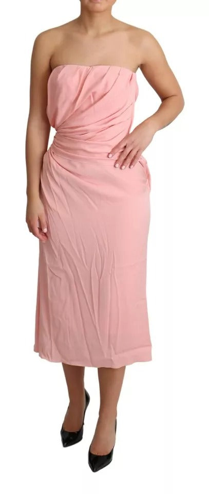 Dolce & Gabbana Rosa Seiden-Stretch-Midikleid ohne Träger