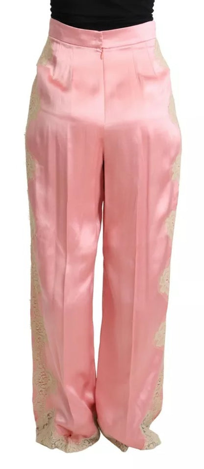 Dolce & Gabbana Rosa Hose mit Spitzenbesatz aus Seidensatin und weiten Beinen