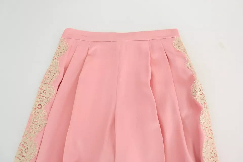 Dolce & Gabbana Rosa Hose mit Spitzenbesatz aus Seidensatin und weiten Beinen