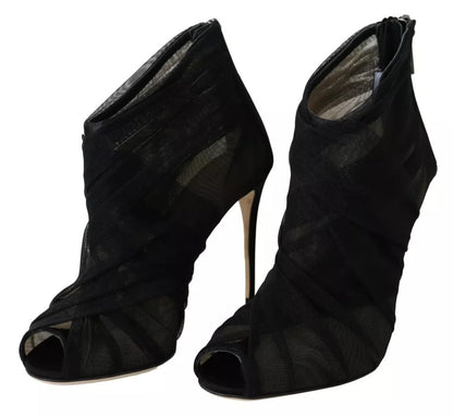 Dolce & Gabbana Schwarze Tüllstiefel Stiletto Heels Schuhe