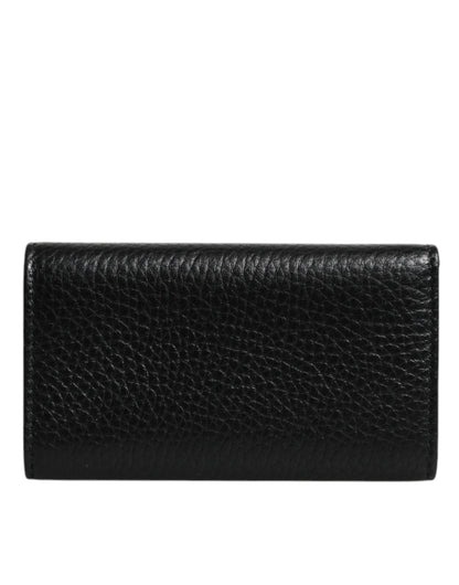 Dolce & Gabbana Schwarzes Leder Gold Metall Logo Plaque Trifold Schlüsselanhänger