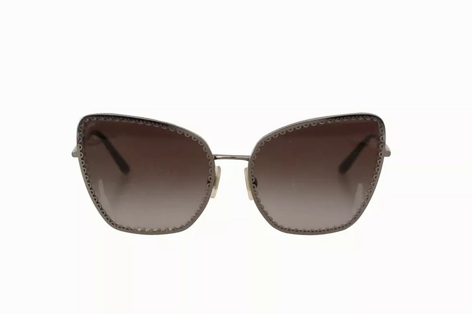 Dolce & Gabbana DG2212 Schwarz Silber Oval Metallrahmen Spitze Logo Sonnenbrille