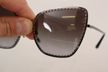 Dolce & Gabbana DG2212 Schwarz Silber Oval Metallrahmen Spitze Logo Sonnenbrille