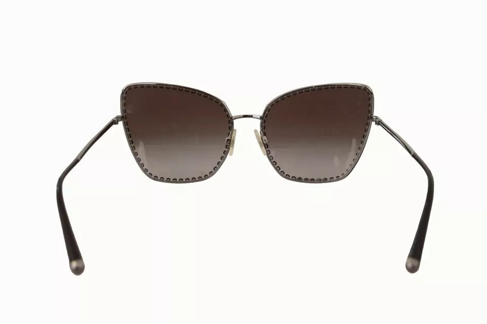 Dolce & Gabbana DG2212 Schwarz Silber Oval Metallrahmen Spitze Logo Sonnenbrille