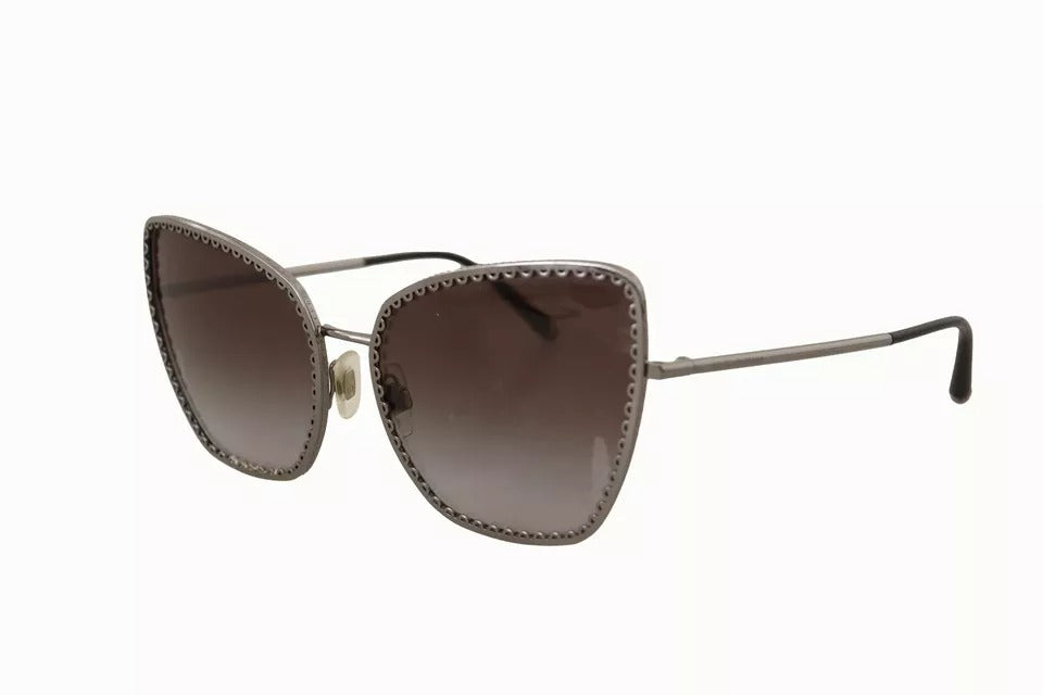 Dolce & Gabbana DG2212 Schwarz Silber Oval Metallrahmen Spitze Logo Sonnenbrille