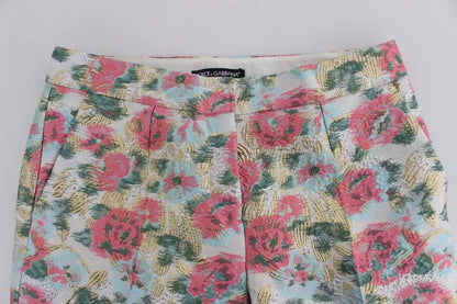 Dolce & Gabbana Weiß-rosa geblümte Brokat-Hose