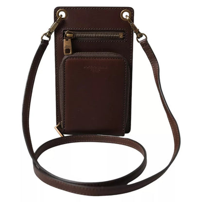 Dolce & Gabbana Braunes Kalbsleder Reißverschluss Logo Schulter-Nackenriemen Brieftasche