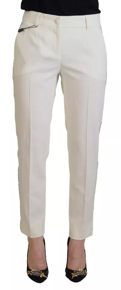 Dolce & Gabbana Weiße konisch zulaufende Wollhose mit hoher Taille