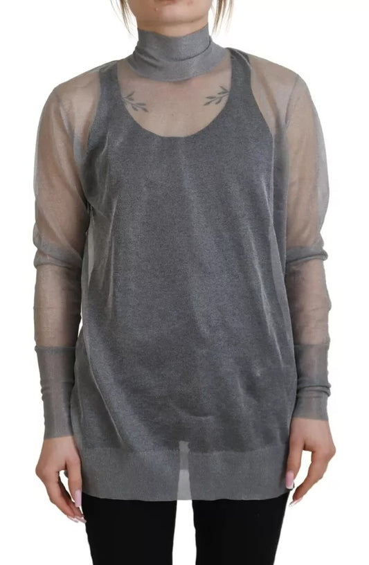 Dolce & Gabbana Grauer durchsichtiger Rollkragenpullover