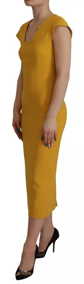 Dolce & Gabbana Gelbes ärmelloses Midikleid aus Viskose
