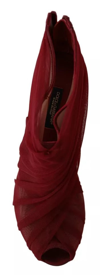 Dolce & Gabbana Rote Tüllstiefel Stiletto Heels Schuhe