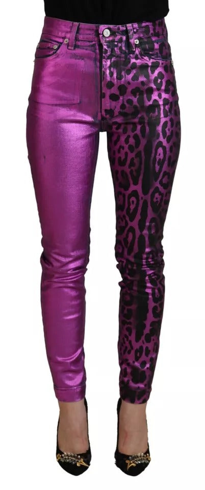 Dolce & Gabbana Lila Leopard Baumwolle Slim Fit Denim Jeans