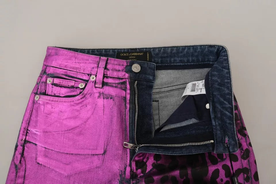 Dolce & Gabbana Lila Leopard Baumwolle Slim Fit Denim Jeans