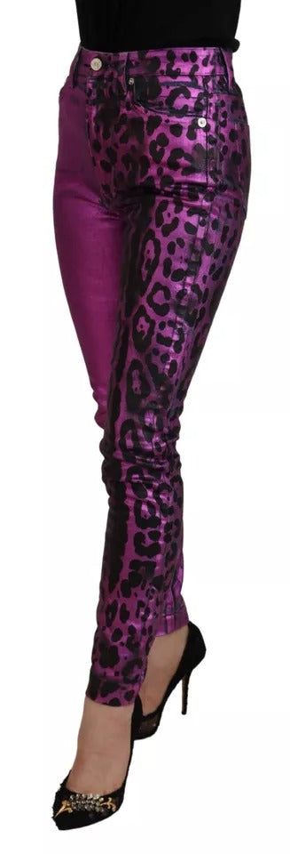 Dolce & Gabbana Lila Leopard Baumwolle Slim Fit Denim Jeans