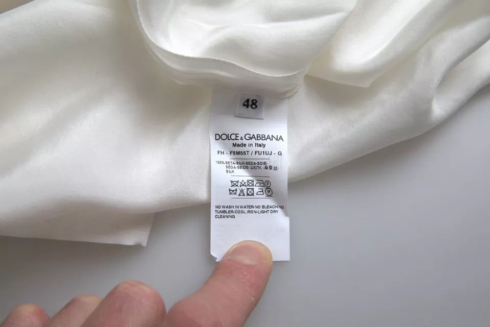 Dolce & Gabbana Weißes Blusenoberteil mit 3/4-Ärmeln aus Seide