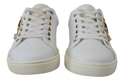 Dolce & Gabbana Weiß Leder Gold Rot Herz Turnschuhe Schuhe