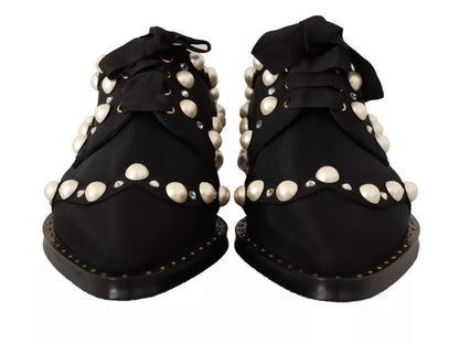 Dolce & Gabbana Schwarze Schnürschuhe mit Juwelen Formal Flats