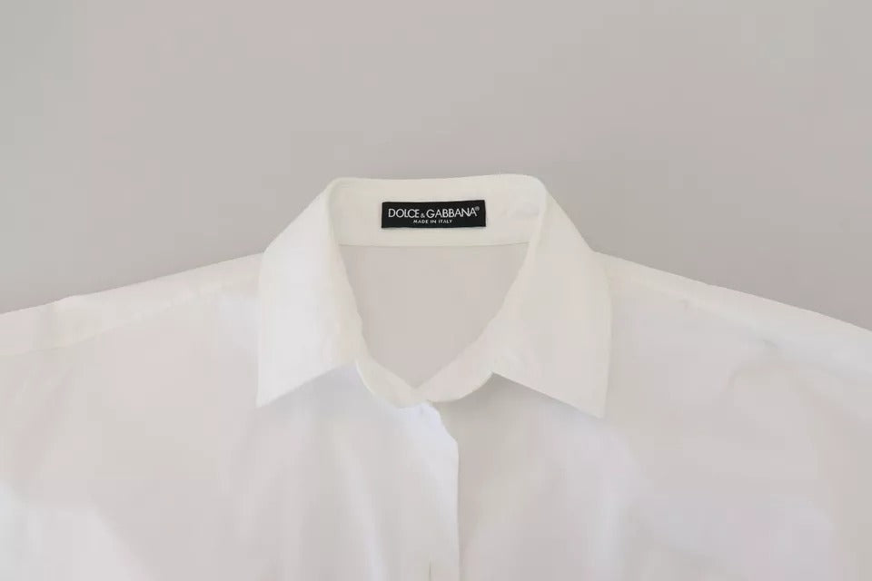 Dolce & Gabbana Weißes Baumwollhemd mit kurzen Ärmeln und Knopfleiste