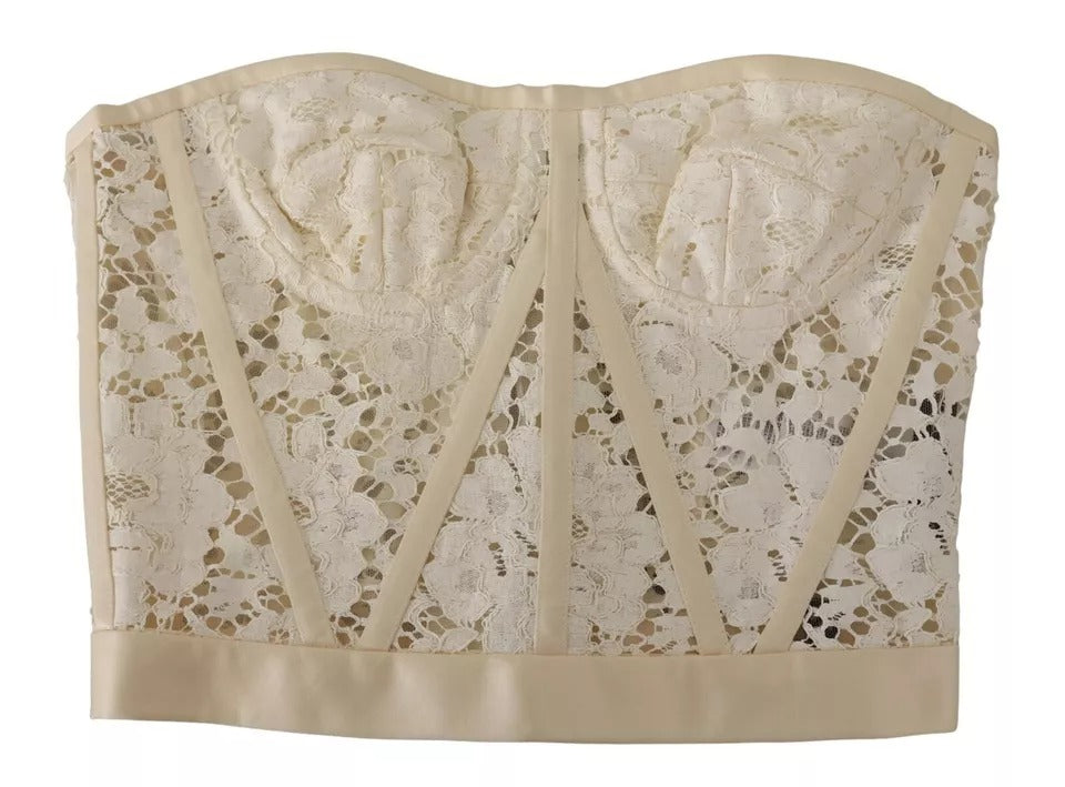 Dolce & Gabbana Weißes trägerloses Bustier-Top mit floraler Spitze