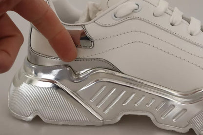Dolce & Gabbana Weiß Silber Leder Daymaster Turnschuhe Schuhe