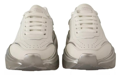 Dolce & Gabbana Weiß Silber Leder Daymaster Turnschuhe Schuhe