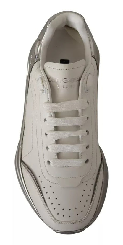 Dolce & Gabbana Weiß Silber Leder Daymaster Turnschuhe Schuhe