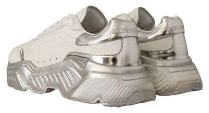 Dolce & Gabbana Weiß Silber Leder Daymaster Turnschuhe Schuhe