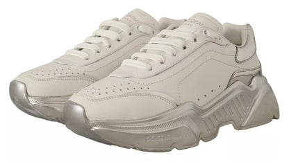 Dolce & Gabbana Weiß Silber Leder Daymaster Turnschuhe Schuhe