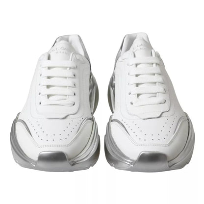 Dolce & Gabbana Weiß Silber Daymaster Leder Turnschuhe Schuhe