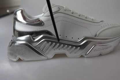 Dolce & Gabbana Weiß Silber Daymaster Leder Turnschuhe Schuhe