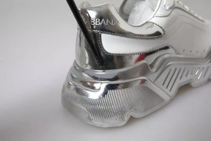 Dolce & Gabbana Weiß Silber Daymaster Leder Turnschuhe Schuhe