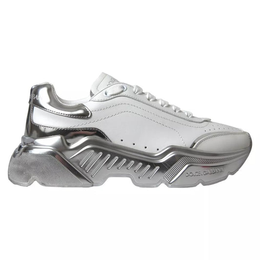 Dolce & Gabbana Weiß Silber Daymaster Leder Turnschuhe Schuhe