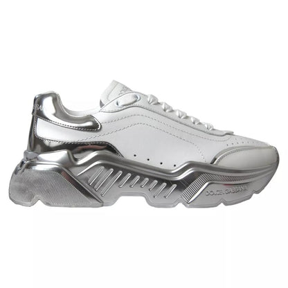 Dolce & Gabbana Weiß Silber Daymaster Leder Turnschuhe Schuhe