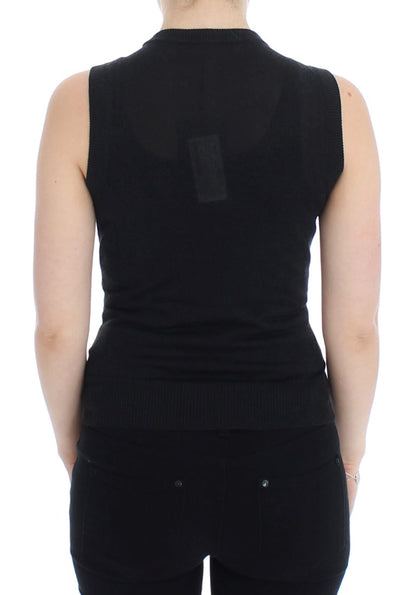 Dolce & Gabbana Schwarze ärmellose Weste mit Rundhalsausschnitt Pullover